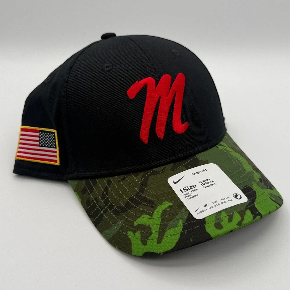 Nike Ole Miss Rebels Legacy91 Military Camo Hat Mens OSFM Black Green Camo Cap